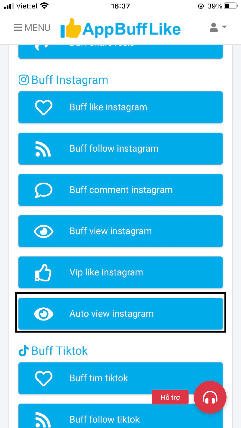 Đăng nhập dịch vụ Auto view instagram