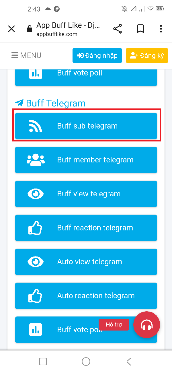 Dịch vụ buff sub telegram