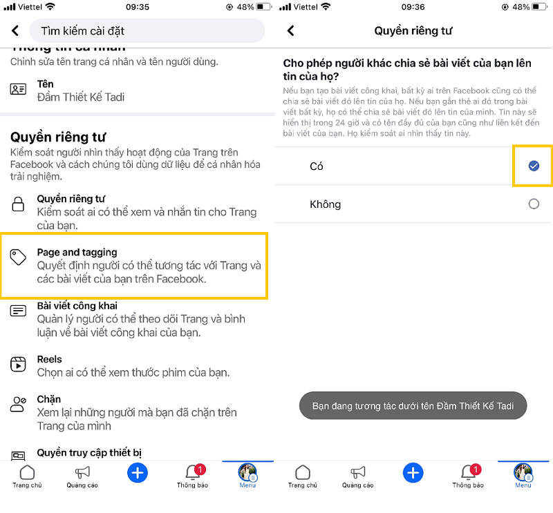 Bật nút share Fanpage Facebook