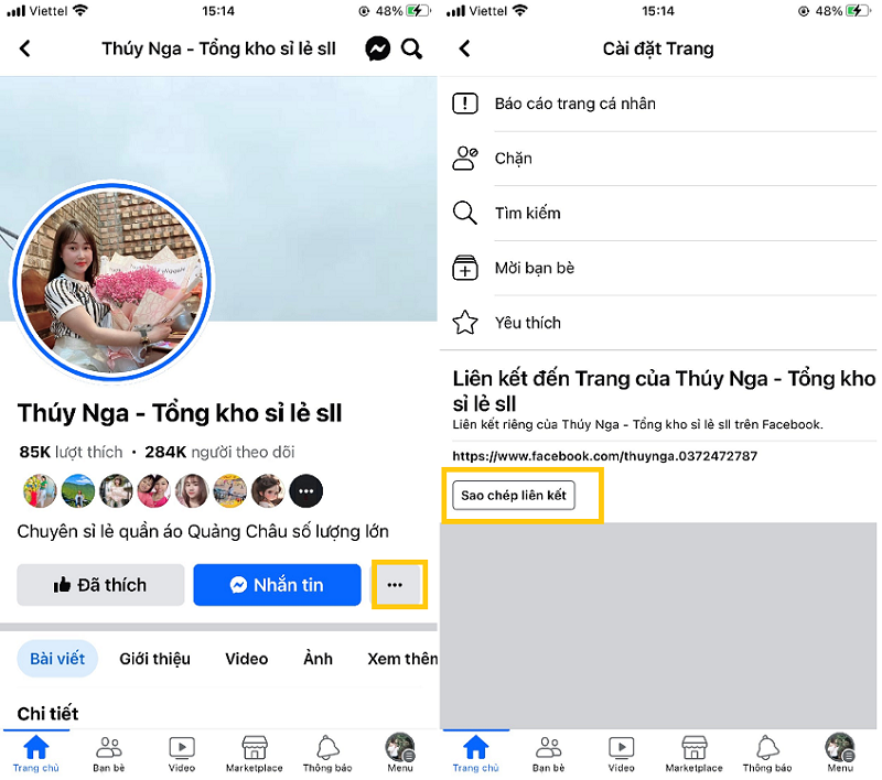 Cách lấy link liên kết page fb