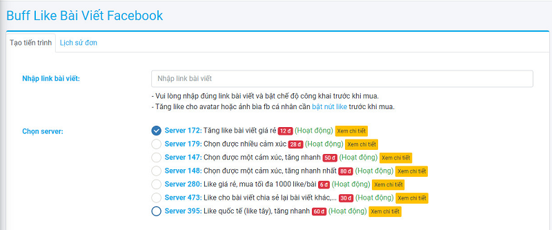 Bảng giá dịch vụ buff like bài viết facebook