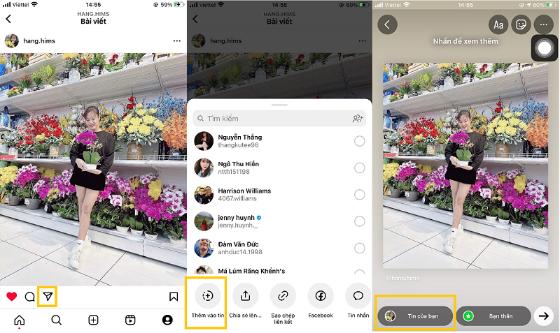 Chia sẻ bài viết lên story instagram